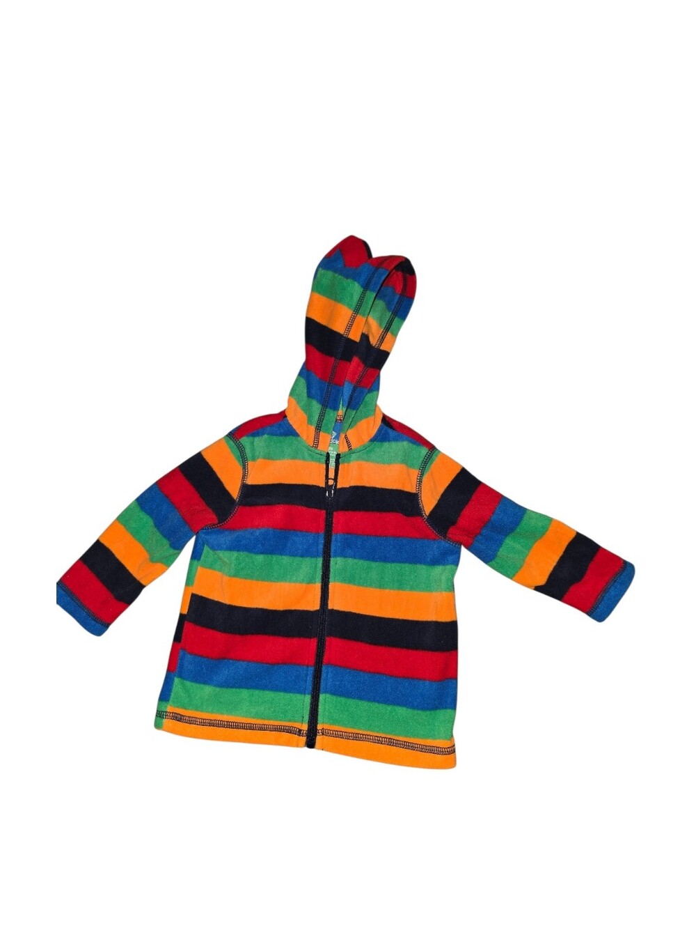 7/6/39.Okie Dokie Baby Girl Striped Rainbow Hooded Zip Jacket - Multicolor